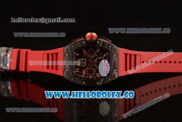 Richard Mille RM 11-02 Swiss Valjoux 7750 Automatic Carbon Fiber Case with Skeleton Dial and Red Rubber Strap - Click Image to Close